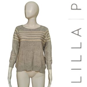 Anthropologie Lilla P Striped Linen Blend Bracelet Sleeve Pullover